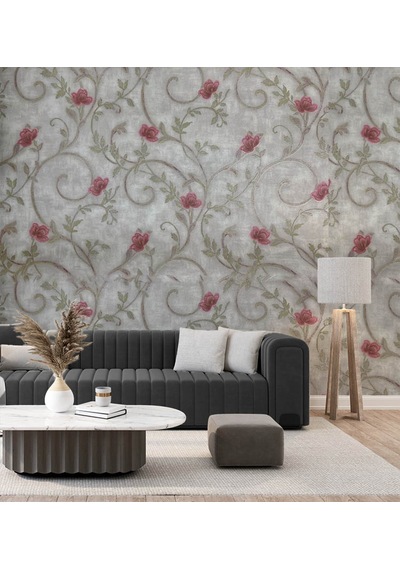Gri Çiçek Desen Dokulu 16 M2 Duvar Kağıdı 92173 Çok Renkli
