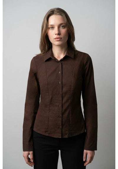 Madmext Kahverengi Vücuda Oturan Slim Fit Kadın Gömlek Mg2659 Kahverengi