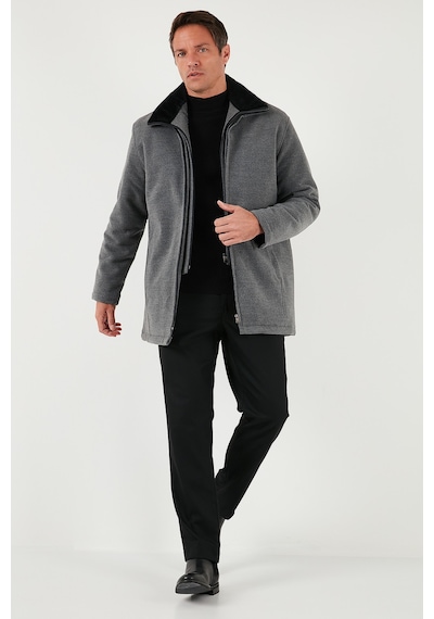 Buratti Slim Fit Çıkarılabilir Tüylü Yaka Detaylı Astarlı Kaşe Erkek Kaban 58400217 Açık Gri
