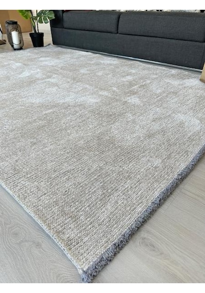 Konya Yıkanabilir Makine Dokuma Modern Çizgili Salon Yolluk Düz Halı Krem