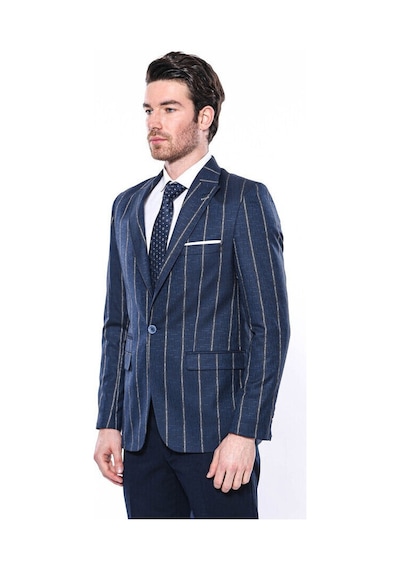 Wessi Çizgili Açık Slim Fit Lacivert Erkek Ceket Siyah