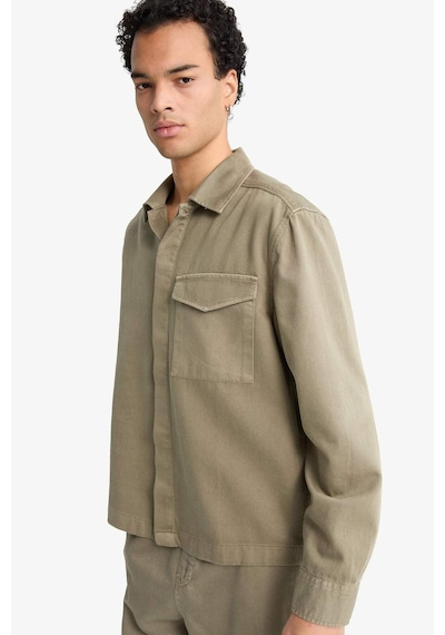 Defacto Boxy Fit Polo Yaka Twill Uzun Kollu Gömlek F7124ax25aukh401 Haki