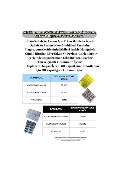 Magnezyum Ve Vitamin B6 İçeren Takviye Edici Gıda Toplam 60 Kapsül 30 Gece 30 Gündüz