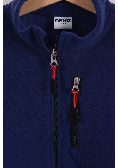 Monox Çocuk Lastik Manşetli Fermuarlı 3 Cepli Unisex Polar Ceket Saks Mavi