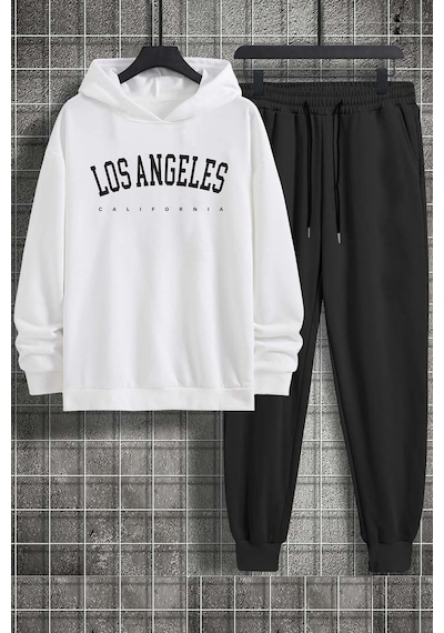 Uyguntarz Unisex Los Angles Baskılı Eşofman Takımı Beyaz