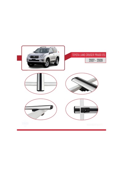 Toyota Land Cruiser Prado J125 2007-2009 Arası İle Uyumlu Basic Model Ara Atkı Tavan Barı Gri 3 Adet