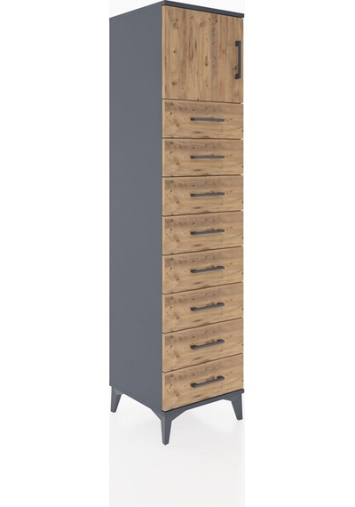 Hyperion Dolap Tek Raflı 8 Çekmeceli Tek Kapaklı 44x44x182 An... Antrasit