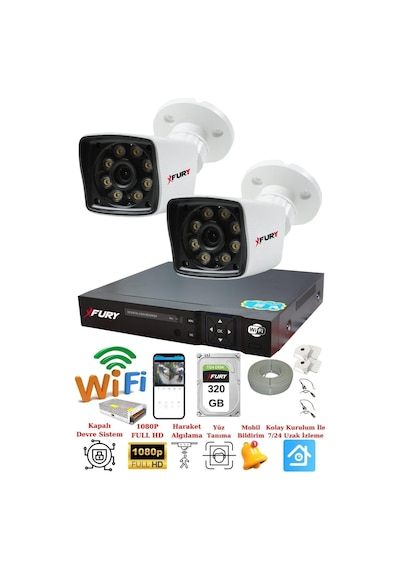 Fury 2 Kamera 5mp Lens 1080p 2mp Color Görüntü 8 Warm Led Gece Görüş Fullhd Güvenlik Kamera Sistemi 5525w 320gb