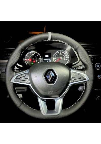 Dikişli Direksiyon Kılıfı Siyah Deri Noktalı Deri Gri Yüzük Gri Dikişli Renault Express İçin Gri