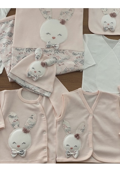 Gaye Bebe Gaye Tavşan Kabartma Desen 10 Parça Hastane Çıkışı Seti Somon Çok Renkli
