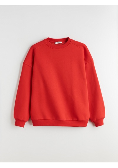 Lcw Vision Kırmızı Bisiklet Yaka Oversize Kadın Kalın Sweatshirt