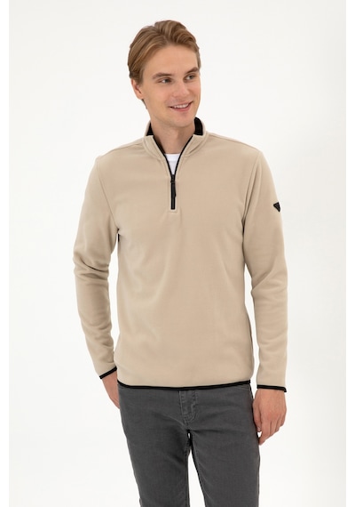 U.S. Polo Assn. Erkek Regular Fit Koyu Bej Polar Yarım Fermuarlı Basic Sweatshirt 50313777-VR088