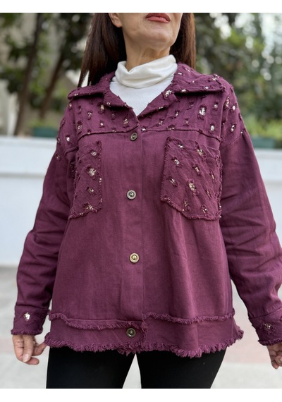 İtalyan Pullu Gabardin Ceket Bordo 50 Bedene Kadar