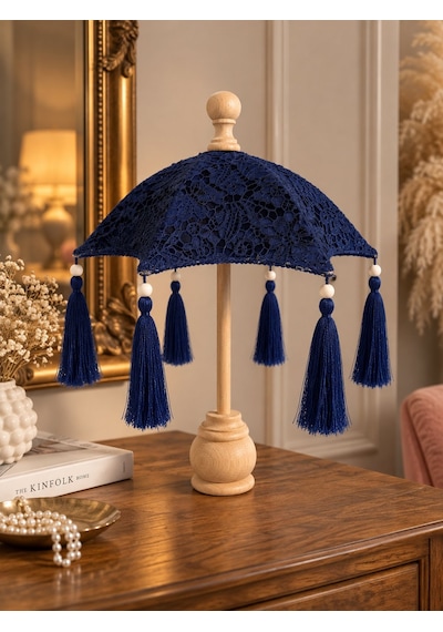 Renk Seçenekli Dekoratif Bali Şemsiyesi Fransız Dantel Kaplama Püsküllü Ahşap Ayaklı 45x30 Cm 08648168