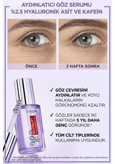 L'Oréal Paris Revitalift Filler %1.5 Saf Hyaluronik Asit   Serum& Aydınlatıcı Göz Serumu & Roller pktgzbkmst-9424