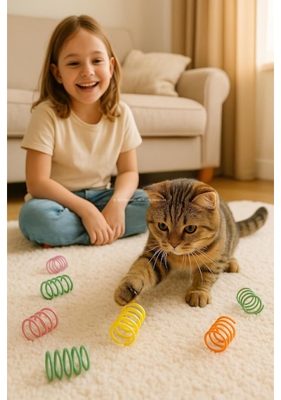 Karışık Boyutlu Spiral Yay Kedi Oyuncakları 10 Parça Renkli İnce Kalın Uzun Kısa Yaylar Yavru V