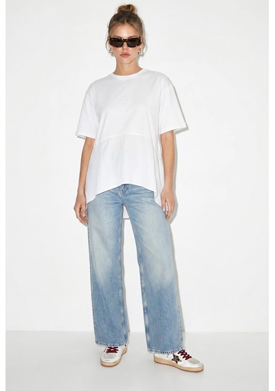 Shade Kadın Garnili Asimetrik Kesim Oversize Basic T-shirt 1069 60286252 - Beyaz