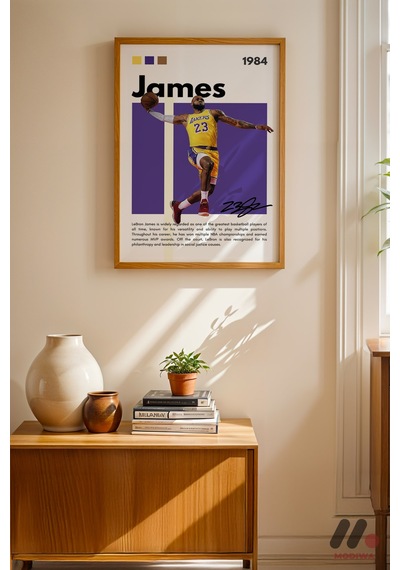 Lebron James Sarı Poster, Ahşap Çerçeveli Duvar Tablosu - Spor Severlere Hediye