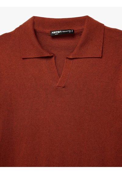 Koton Regular Fit Kısa Kollu Keten Karışımlı Polo Yaka Triko Tişört Kiremit 6sam70030ht