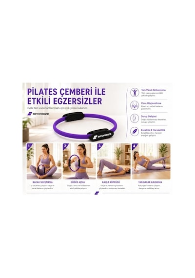 Sporsize Pilates Çemberi 35 Cm, Konforlu Pedli Direnç Halkası, İç Bacak Kalça Karın Kol Ve Göğüs Egzersiz Aleti, Evde Pilates Ve Tüm Vücut Antrenmanı