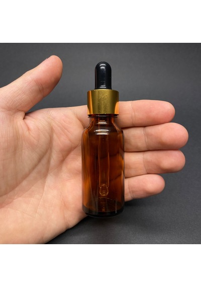 Amber Cam Damlalıklı Şişe Gold Metalik Kapak  20 ML
