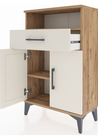 Arges Komodin 2 Raflı Tek Çekmeceli 2 Kapaklı 60x30x96 Çam-ay... Çam
