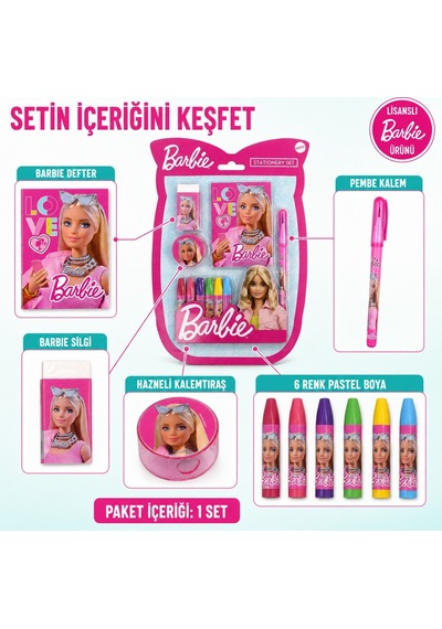 Barbie Okul Kırtasiye Seti Pastel Boya, Defter, Kalem, Silgi Ve Kalemtıraş - 9077899787900