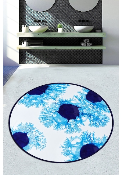 Unravel Çap Banyo Halısı Djt 100x100 cm, Banyo Halısı , Banyo paspası yıkanabilir Mavi