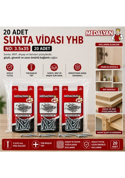 Medalyan Dl-03 Sunta Vidası 3,5x35 - 20 Adet- 12'li Paket Diğer