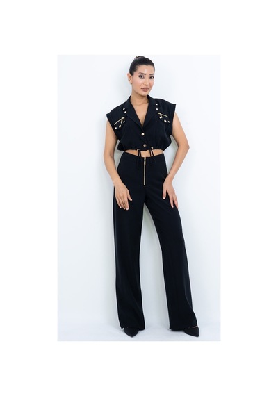 Dorne Moda Özel Seri Fermuar Ve Cep Detaylı Crop Yelek Bluz Ve Bol Paça Pantolon İkili Takım - Düğün - Mezuniyet - Ofis Şıklığı Siyah Siyah Dorne Moda Özel Seri Fermuar Ve Cep Detaylı Crop Yelek Bluz Ve Bol Paça Pantolon İkili Takım - Düğün - Mezuniyet - Ofis Şıklığı Siyah Siyah