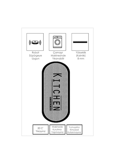West Home Dijital Baskı Yıkanabilir Kaymaz Taban Leke Tutmaz Oval Mutfak Halısı Salon Halısı Ve Yolluk Wh 561 Grey Oval