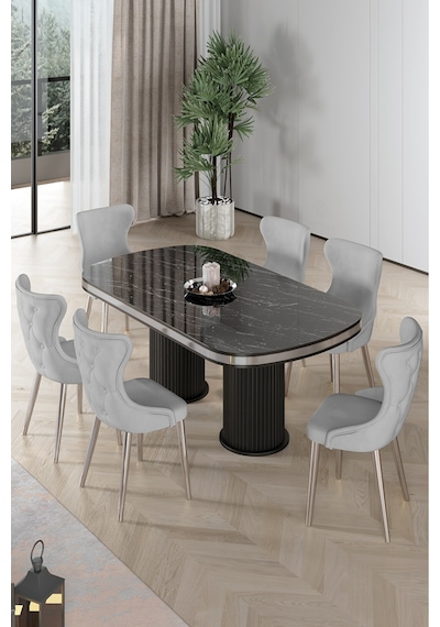 Canisa Galya Serisi Lak Panel 90x168 Sabit Sonata Mutfak Masa Takımı 6 Gri Sandalye Sonata Masa Gri Sandalye Canisa Galya Serisi Lak Panel 90x168 Sabit Sonata Mutfak Masa Takımı 6 Gri Sandalye Sonata Masa Gri Sandalye