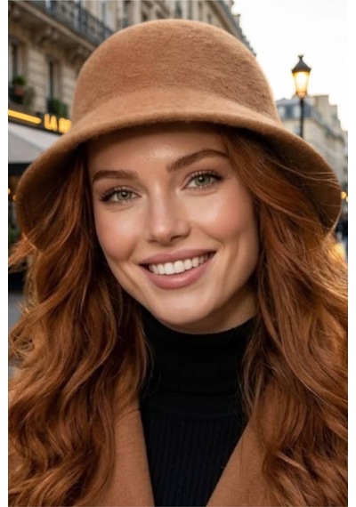 Tezzgelsin Kadın Keçe Kumaş Cloche Vintage Kova Şapka Camel
