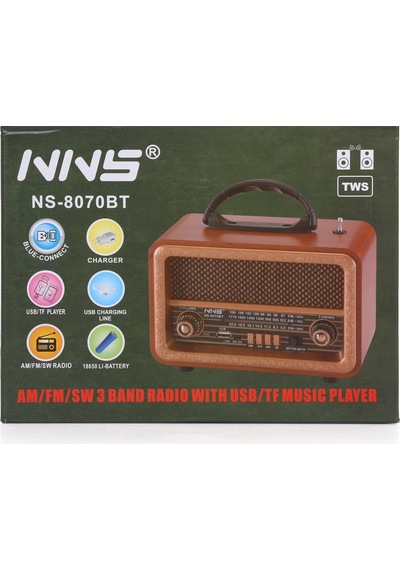 Nns Ns-8070Bt Ahşap Nostaljik Radyo Bluetooth Hoparlör Usb