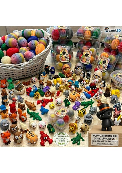 Uyanık3d Ugos Serisi - Sürpriz Mini Figür Yumurtası 6'lı Set - Doğa Dostu Oyuncak Koleksiyonu Hayvan