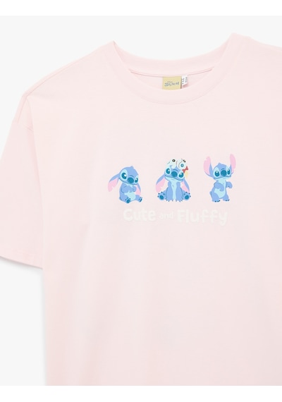Koton Stitch Lisanslı Kısa Kollu Bisiklet Yaka Arkası Baskılı Tişört Pembe 6sal10109ık Gül