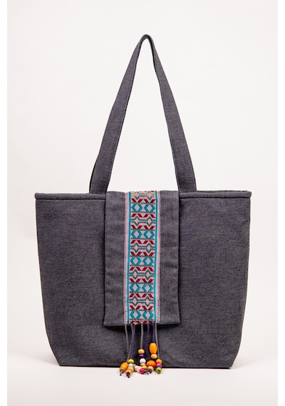 Fabric Craft Bag Omuz Çantası Kot Kumaş 43x36 Cm Astarlı Günlük Kadın Çantası Gri