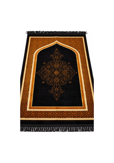Mihrap Desenli Kadife Seccade K0225 Siyah