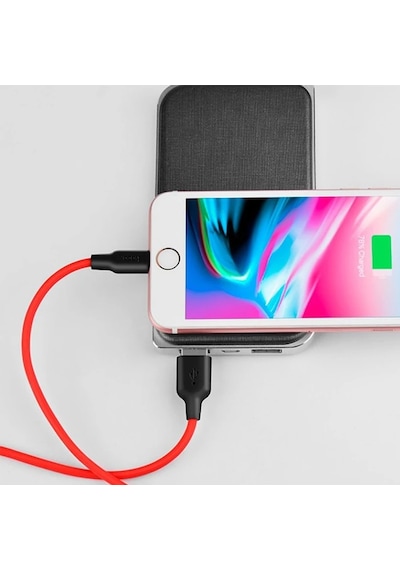 Hoco X21 Usb To Apple iPhone Uyumlu Lightning 2a Silikon Hızlı Şarj Ve Data Kablosu- 5775 Siyah-kırmızı