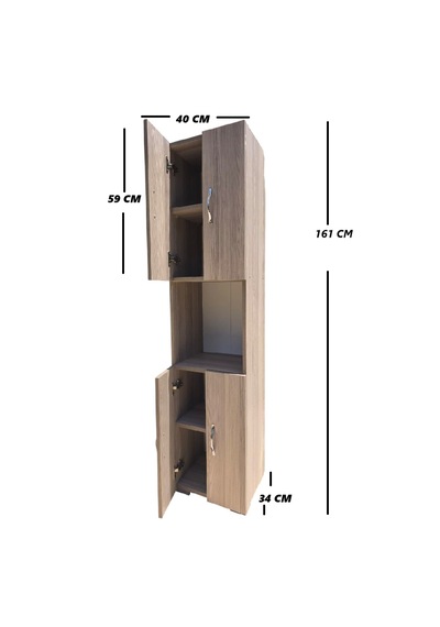 Dört Kapaklı 4 Raflı Dolap Mutfak Dolabı Banyo Dolabı 34,5 X 40 X 161 Ahşap
