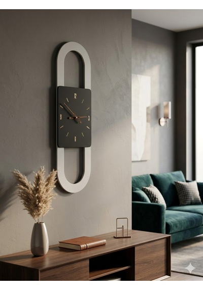 Berlin Ahşap Salon Duvar Saati Pilli Ledsiz Quartz Ultra Sessiz Mekanizma 28 Cm X 85 Cm Siyah