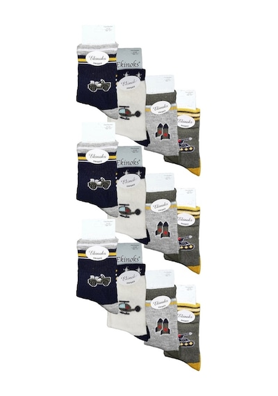 Ekinoks Socks Ekinoks Erkek Çocuk Figürlü Soket Çorap 12 Li Paket Asorti