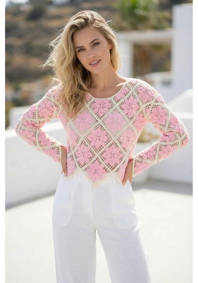Sayzen Your Shine Çiçek Desenli Dantel Işleme Crop Sayzen Çiçek Desenli Dantel Işleme Crop Pembe