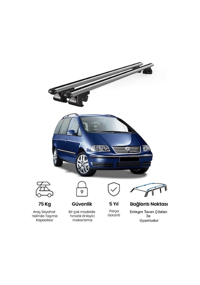 Venüs Volkswagen Sharan 1995-2010 Uyumlu Gri Ara Atkı Port Bagaj Tavan Barı
