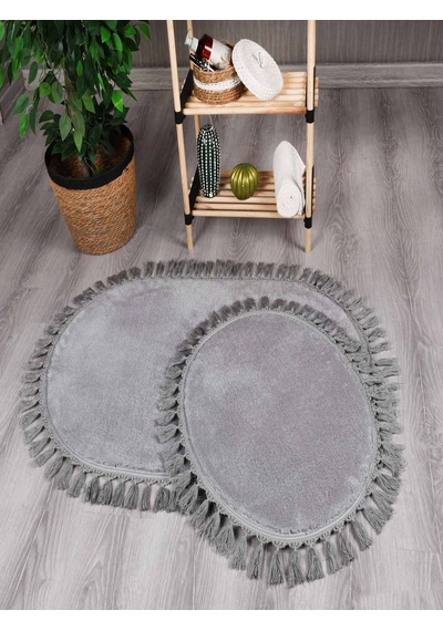 My Evilla Modern Simirna Dekoratif Peluş Oval Ponpon Saçaklı Klozet Takımı 001