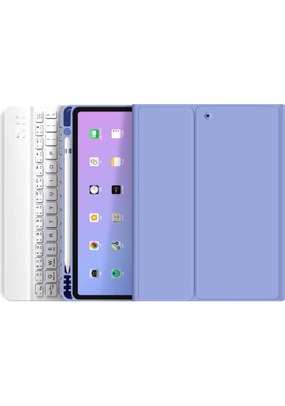 Apple Uyumlu iPad  Pro 4. Nesil M2 2022 11 Inç Bluetooth Klavyeli Kılıf Kalem Bölmeli Türkçe Klavye Lila