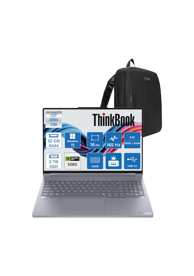 Lenovo ThinkBook 16P G6 IAX 21R0001JTXP18 Ultra 9 275HX 32 GB 2 TB SSD RTX5060 16" W11P Dizüstü Bilgisayar + Zetta Çanta