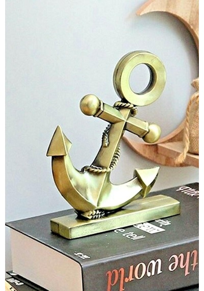 Vintage Metal Çapa Biblo Antik Bronz 16 Cm