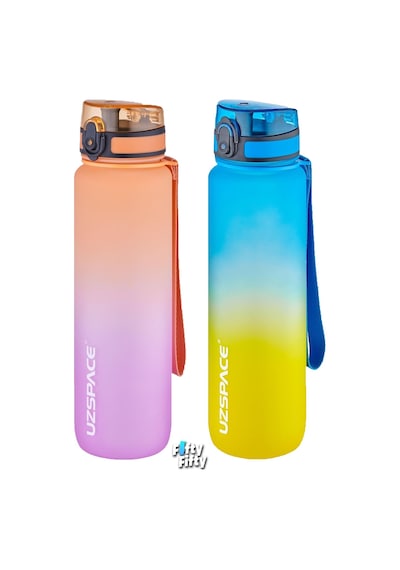 Uzspace 2'li Tritan Matara Seti 1000ml Büyük Boy Çift Renk Softtouch Ff Collection Tritan Su Matarası Mor Turuncu - Sarı Lacivert