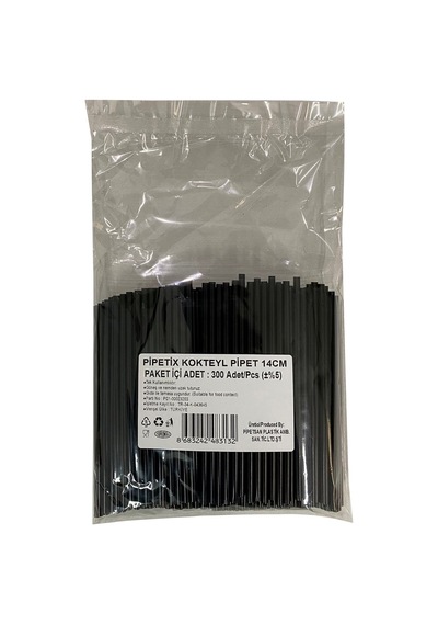 Pipetix Kokteyl Pipeti 300 Adet 14 Cm İnce Kısa Pipet - 8 Adet Tarı